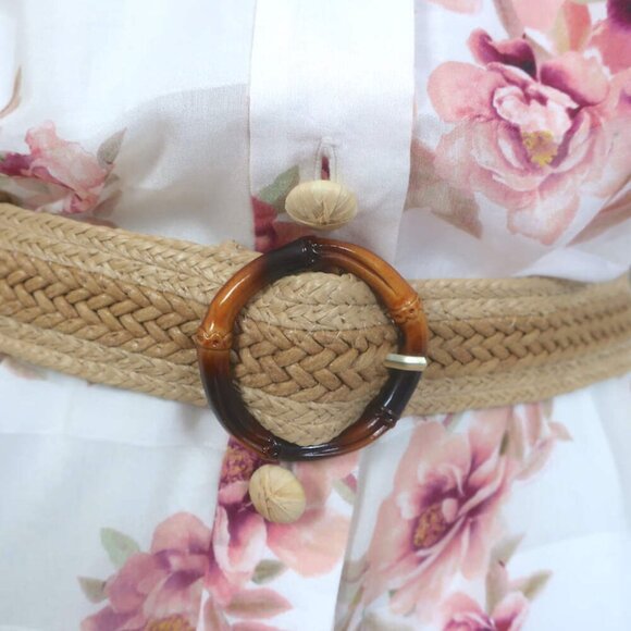 Zimmermann Rosa Striped Belted Tiered Midi Dress Cream Floral Print Size 0 - Picture 2 of 8